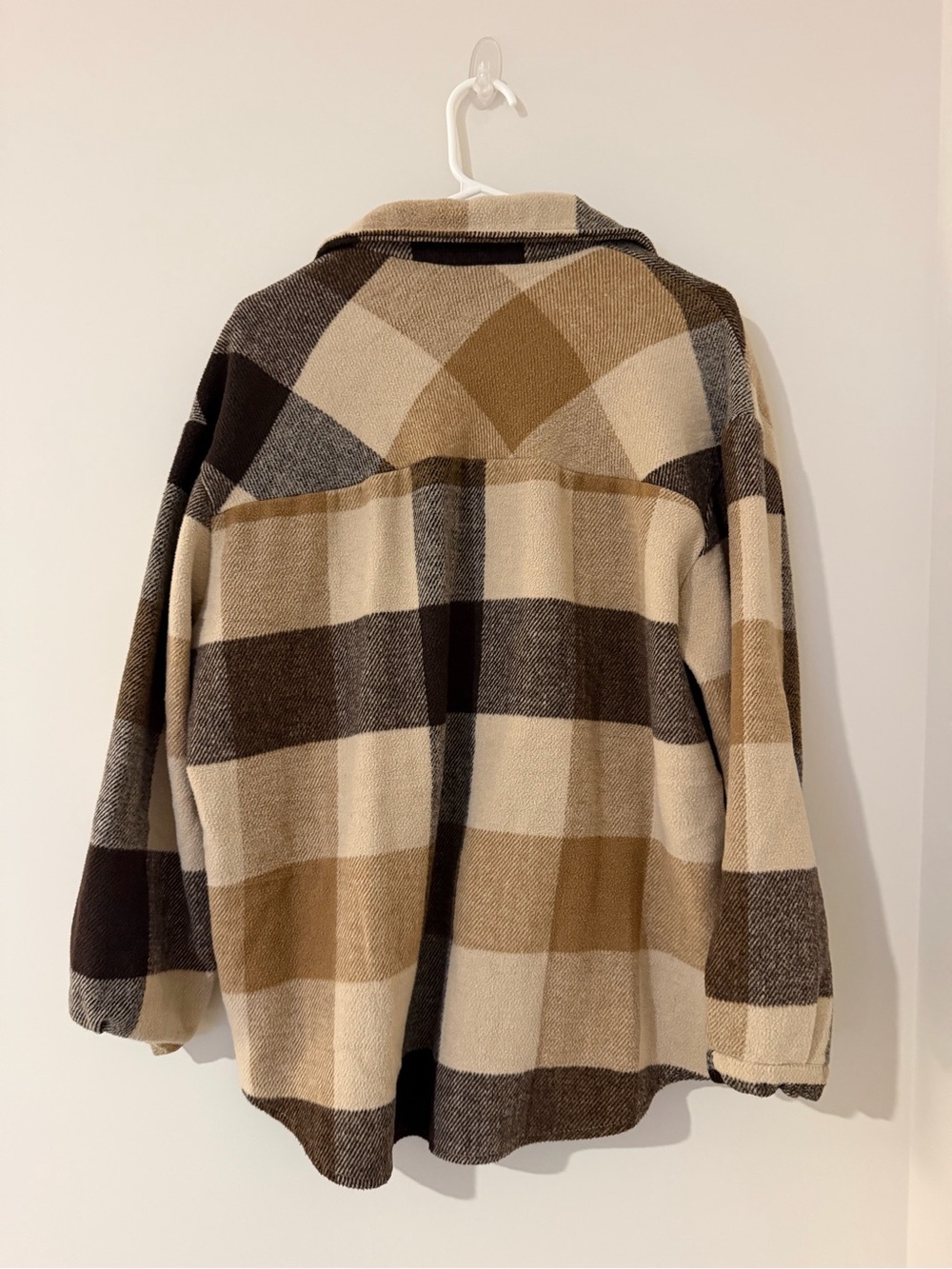 Brown Beige Plaid Oversized Shacket Women’s Large - Picture 3 of 8